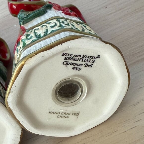 Fitz & Floyd Christmas Bells Salt & Pepper Shakers Handcrafted Ceramic Set Of Tw - Picture 7 of 7